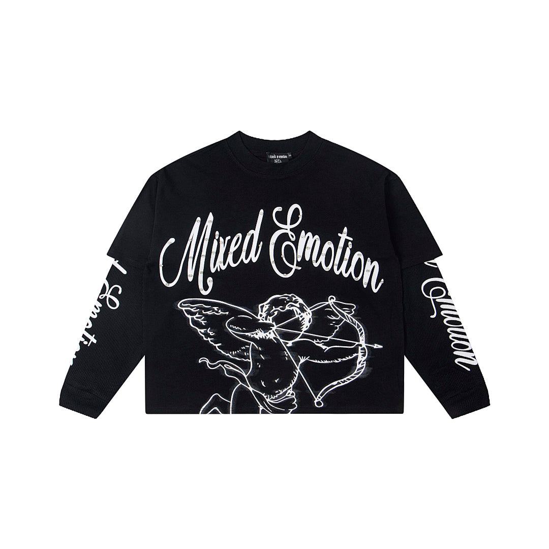 Black & White Angel Art Long Sleeve T‑Shirt Urban Streetwear