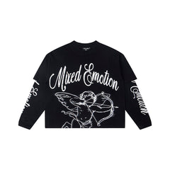 Black & White Angel Art Long Sleeve T‑Shirt Urban Streetwear