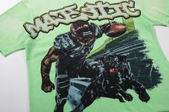 Light Green Washed Vintage Football Player Double‑Sided Graphic Band‑Style T‑Shirt