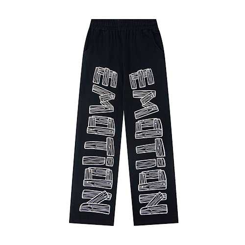 Black Straight Sweat Pants With Vertical Side Letter Print Urban Streetwear