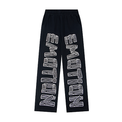 Black Straight Sweat Pants With Vertical Side Letter Print Urban Streetwear