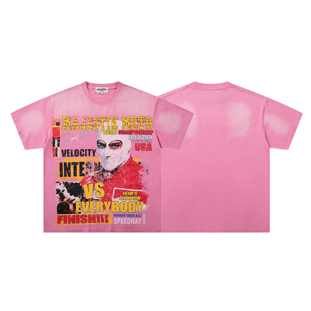 Bright Pink Washed Retro Poster Character Vintage Graphic T‑Shirt