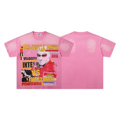 Bright Pink Washed Retro Poster Character Vintage Graphic T‑Shirt