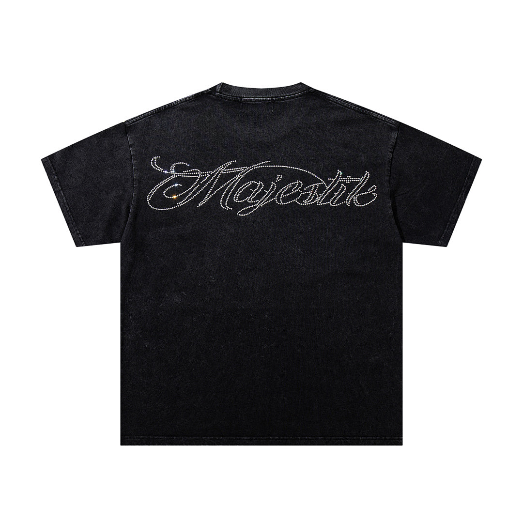 Black Washed Vintage Astronaut Space Double‑Sided Graphic Band‑Style T‑Shirt