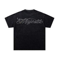 Black Washed Vintage Astronaut Space Double‑Sided Graphic Band‑Style T‑Shirt