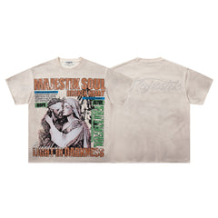 Khaki Washed Vintage Portrait Band‑Style Graphic T‑Shirt