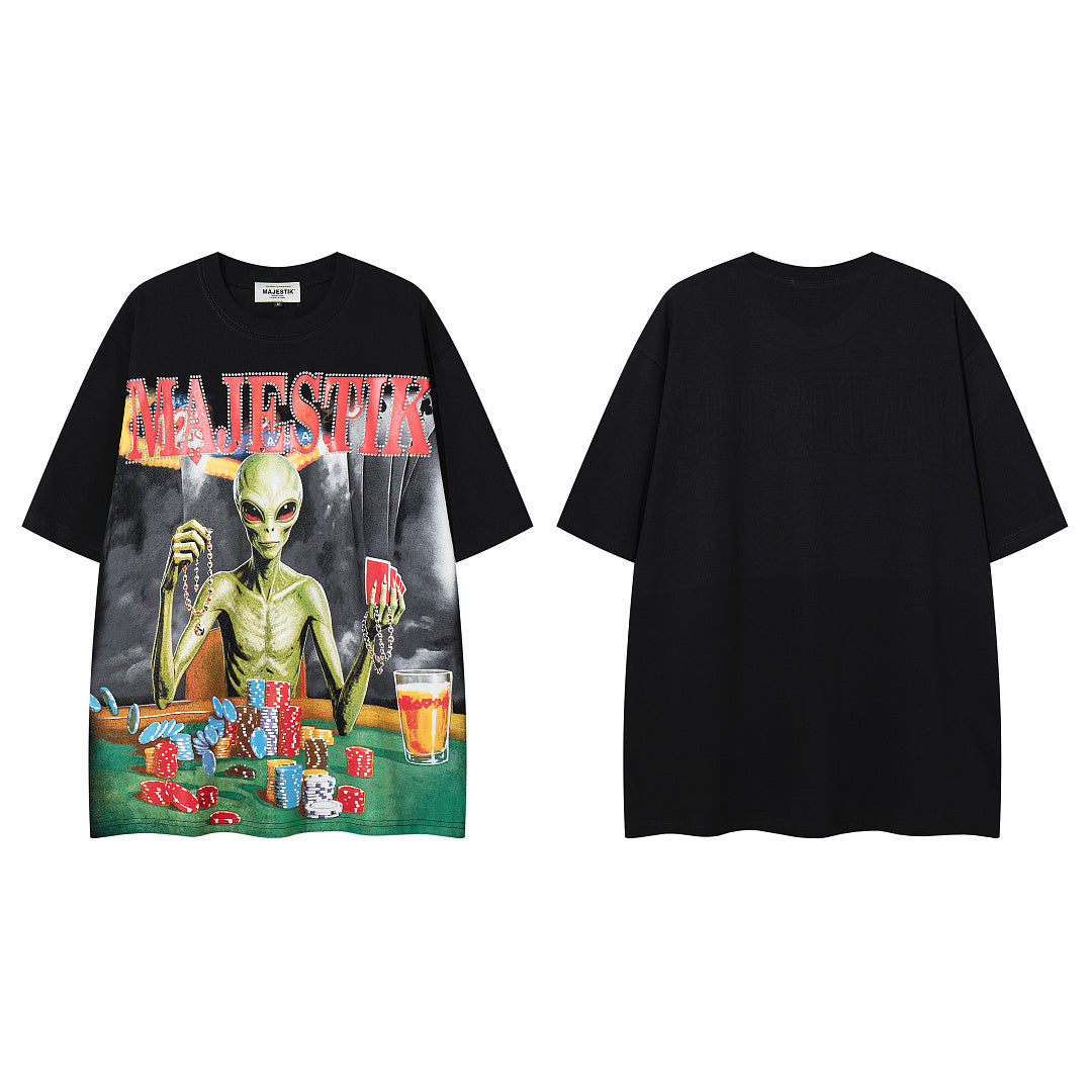 Vintage Black Majestik Alien Graphic Short‑Sleeve T‑Shirt