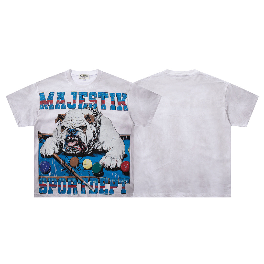 Off‑White Washed Vintage Bulldog Graphic Band‑Style T‑Shirt