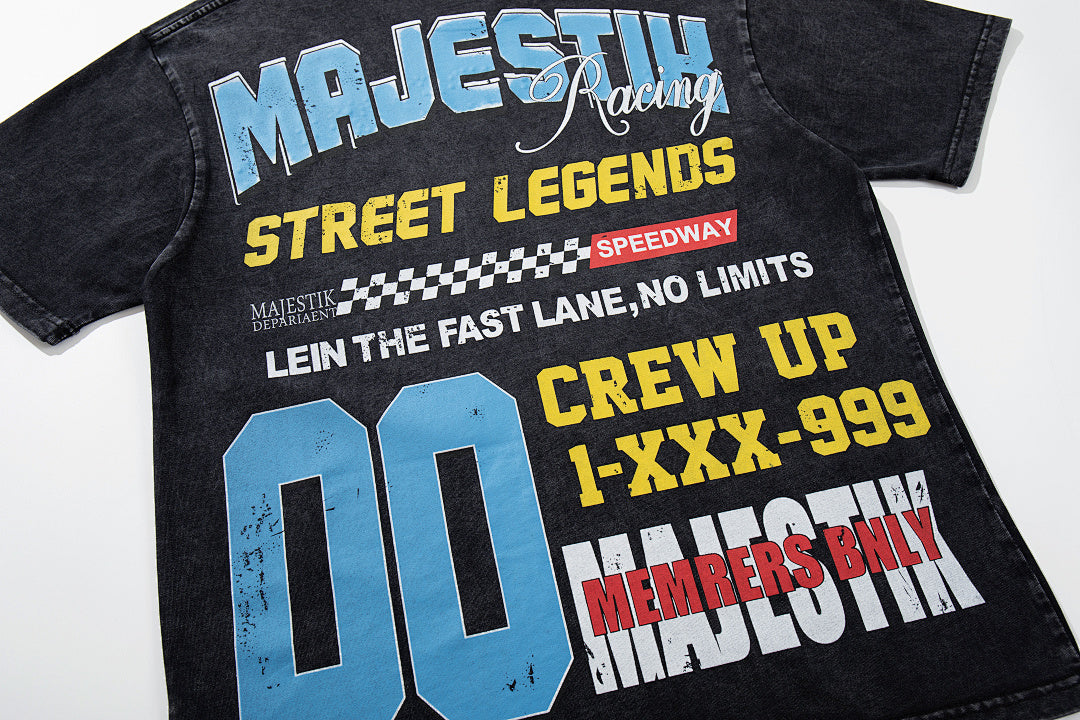 Black Washed Vintage Street Figure Double‑Sided Graphic T‑Shirt