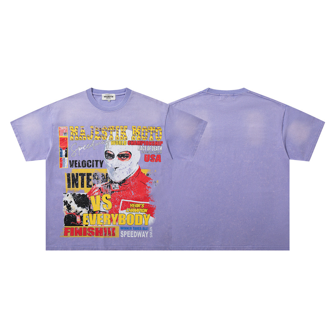 Lavender Washed Racing Theme Majestik Vintage Graphic T‑Shirt