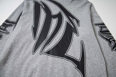 Heather Grey Vintage Gothic Letter Zip‑Up Oversized Hoodie Urban Streetwear Sweatshirt
