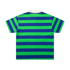 Green Blue Stripe Monster Graphic Vintage Polo Shirt