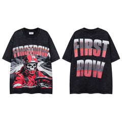 Vintage Black FIRST ROW Skull Racer Graphic T‑Shirt