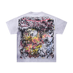 Off‑White Washed Vintage Graffiti Art Collage Double‑Sided Band‑Style T‑Shirt