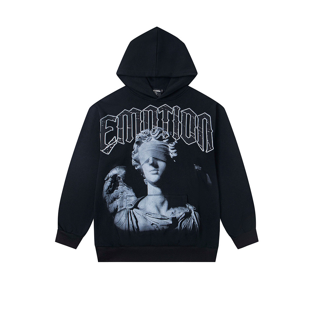 Black Vintage Angel Gothic Pullover Oversized Hoodie Urban Streetwear Sweatshirt
