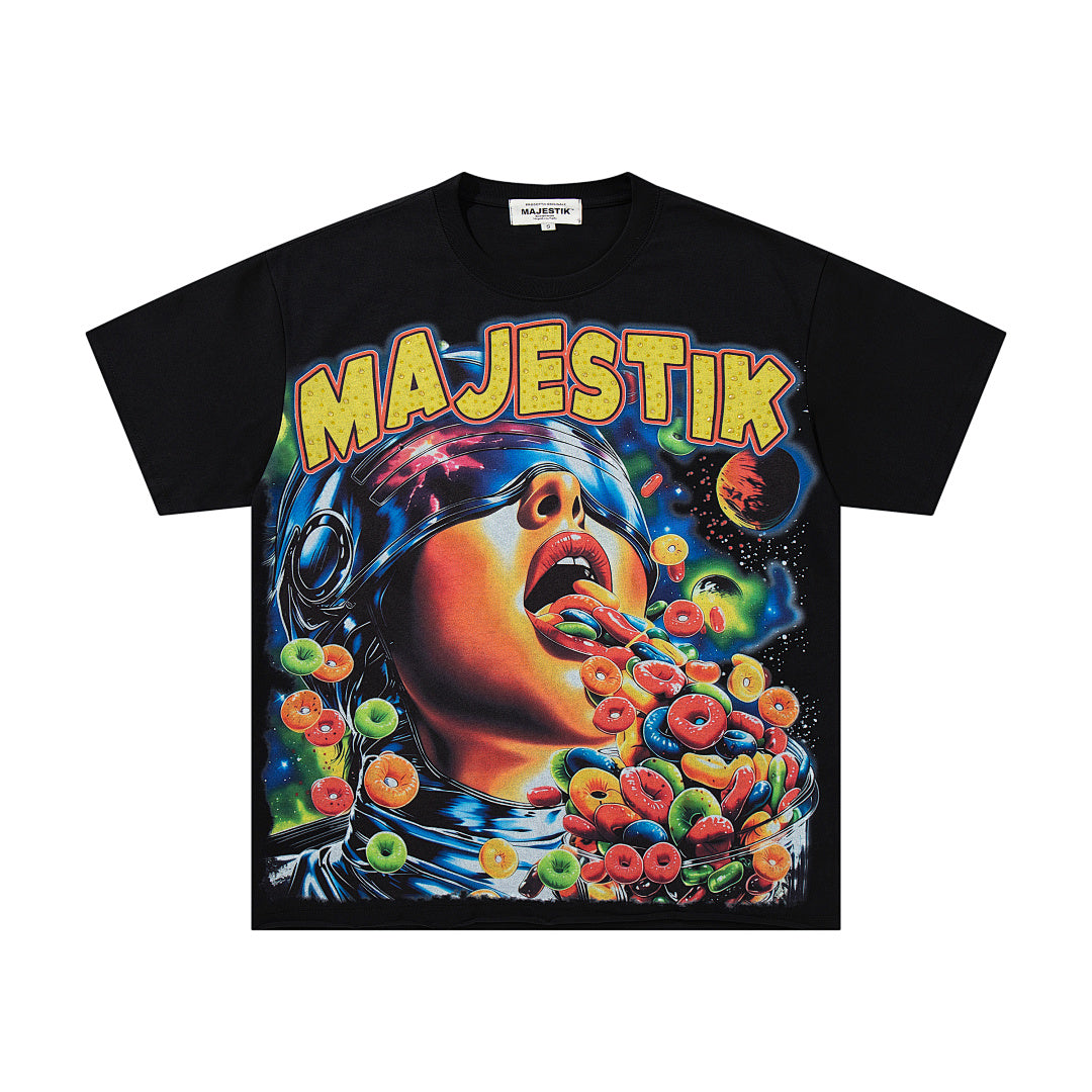 Black Vintage Psychedelic Portrait Band‑Style Graphic T‑Shirt