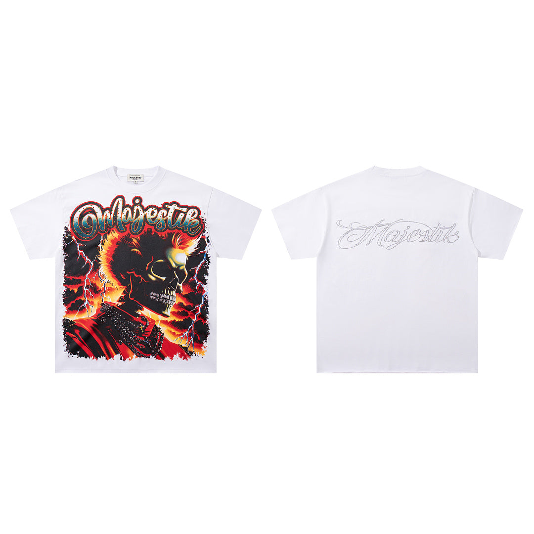 Vintage White Flame Beast Graphic T‑Shirt