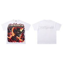 Vintage White Flame Beast Graphic T‑Shirt