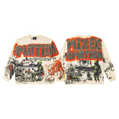 Retro Art Graffiti Long Sleeve T‑Shirt Urban Underground Streetwear