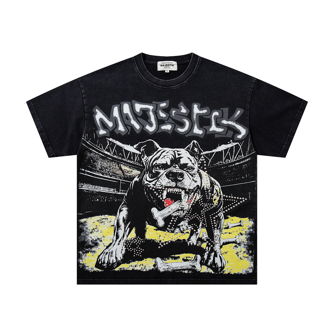 Black Washed Vintage Roaring Tiger Double‑Sided Graphic Band‑Style T‑Shirt