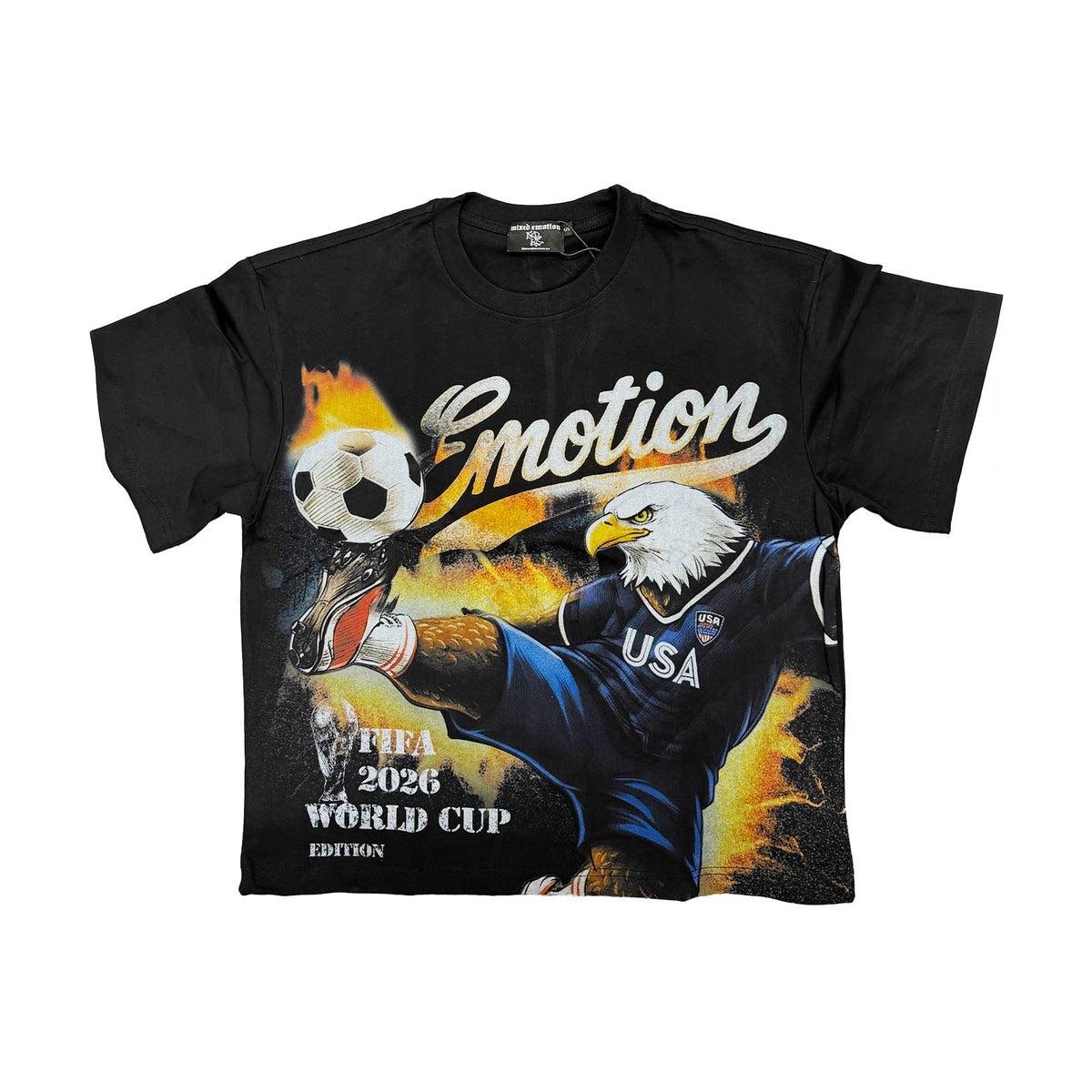 Vintage Sports Full‑Print T‑Shirt Bold Eagle Soccer Graphic Casual Street‑wear Short Sleeve Top