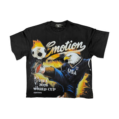 Vintage Sports Full‑Print T‑Shirt Bold Eagle Soccer Graphic Casual Street‑wear Short Sleeve Top
