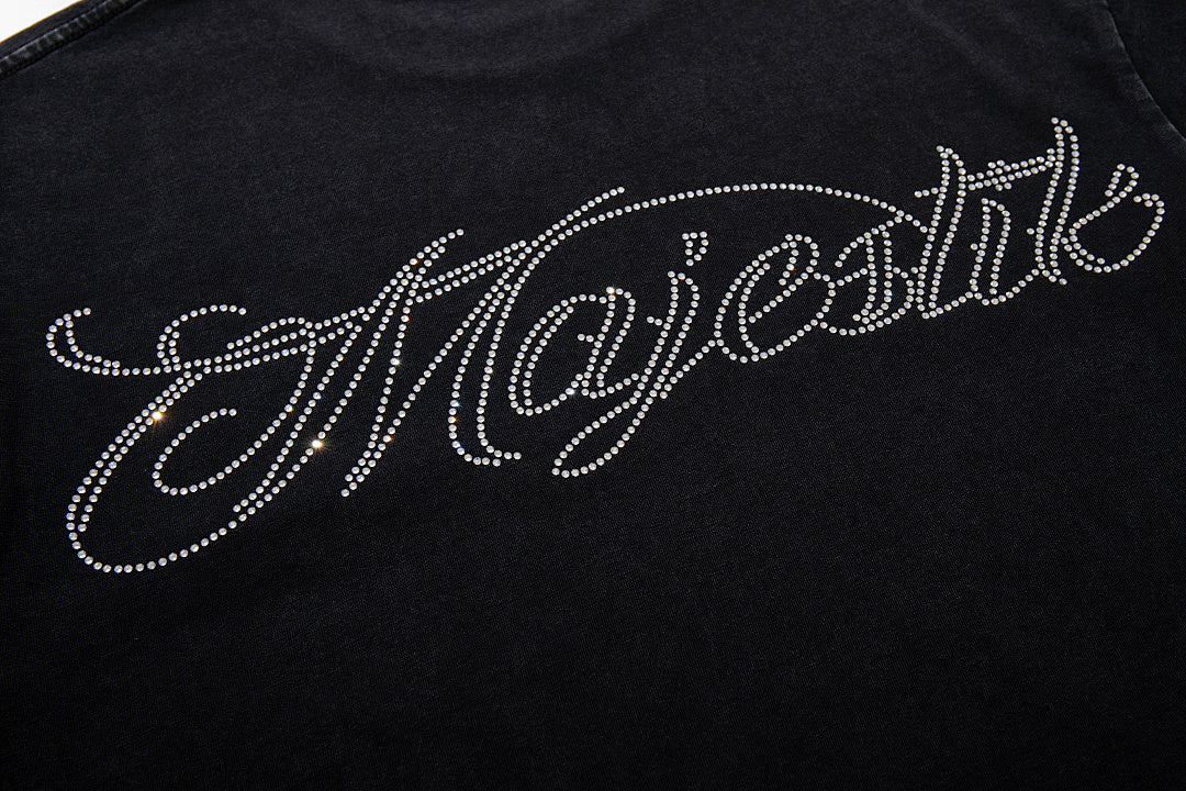 Black Washed Vintage Roaring Tiger Double‑Sided Graphic Band‑Style T‑Shirt