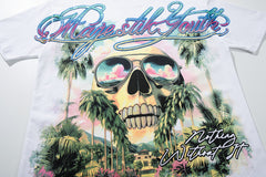 Vintage White Tropical Paradise Skull Graphic T‑Shirt