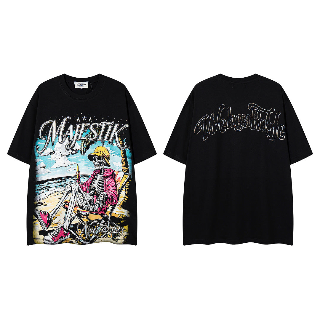 Vintage Black Majestik Surf Skull Double‑Sided Graphic T‑Shirt