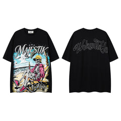 Vintage Black Majestik Surf Skull Double‑Sided Graphic T‑Shirt