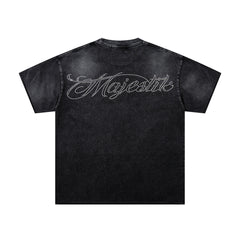 Black Washed Vintage Astronaut Floral Double‑Sided Graphic Band‑Style T‑Shirt