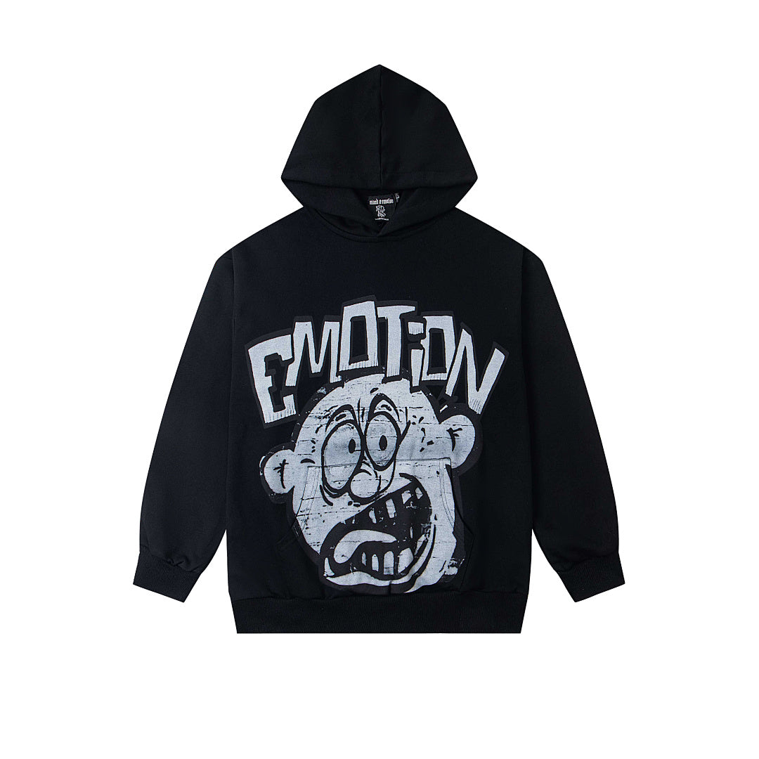 Black Vintage Cartoon Graphic Oversized Hoodie Gothic Streetwear Sweatshirt