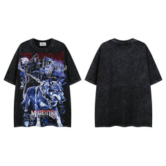 Vintage Black Wolf Beast Graphic Short‑Sleeve T‑Shirt