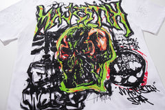 Vintage White Street Graffiti Monster Graphic T‑Shirt