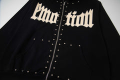 Retro Rivet Detail Full Zip Hooded Jacket Oversized Hip‑Hop Street Outerwear