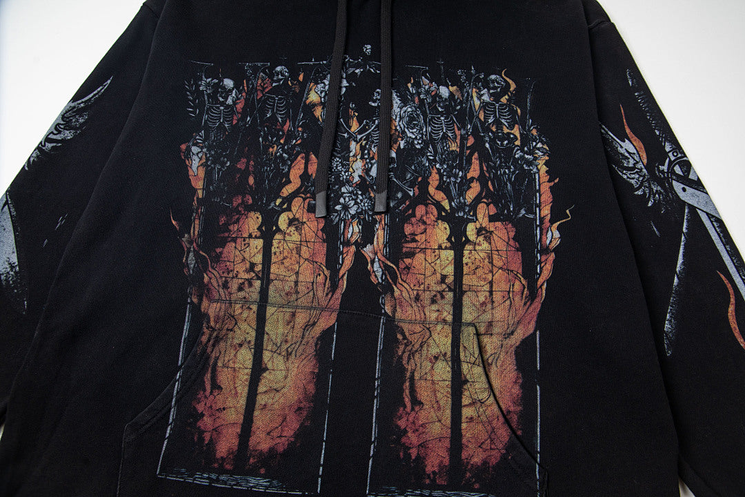 Vintage Black Church Stained‑Glass Print Full‑Zip Hoodie