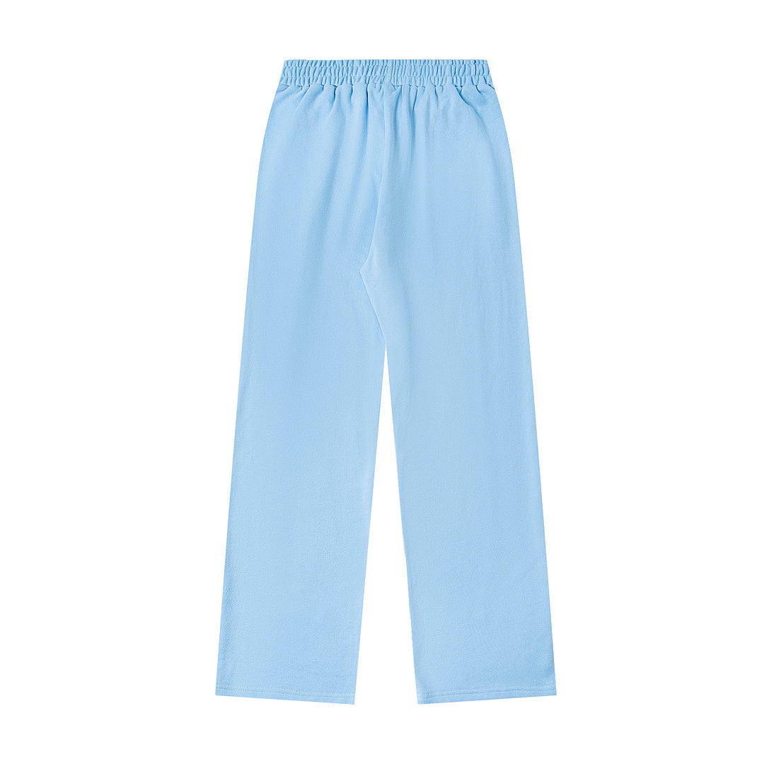 Light Blue Gothic Letter Wide‑Leg Sweat Pants Streetwear Trousers