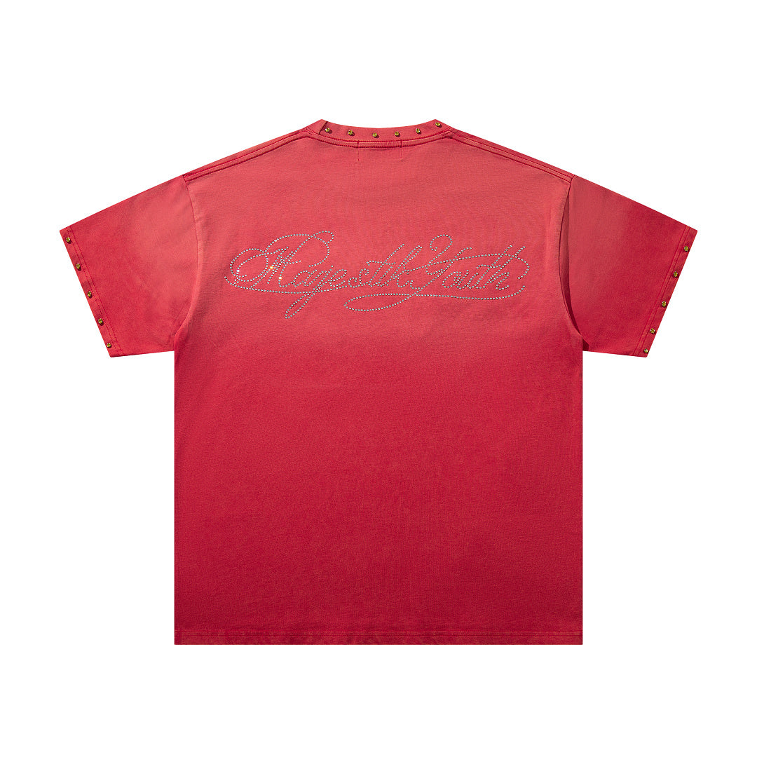 Vintage Red Retro Portrait Letter Graphic T‑Shirt