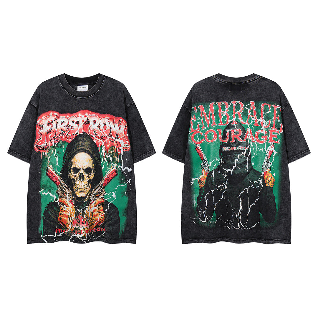 Vintage Black FIRST ROW Grim Reaper Skull Double‑Sided Graphic T‑Shirt