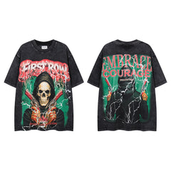 Vintage Black FIRST ROW Grim Reaper Skull Double‑Sided Graphic T‑Shirt