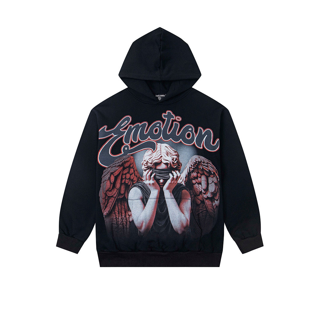 Black Gothic Angel Red Graphic Pullover Oversized Hoodie Urban Streetwear Sweatshirt
