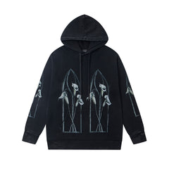 Vintage Black Light‑Blue Line Art Church Window Full‑Zip Hoodie