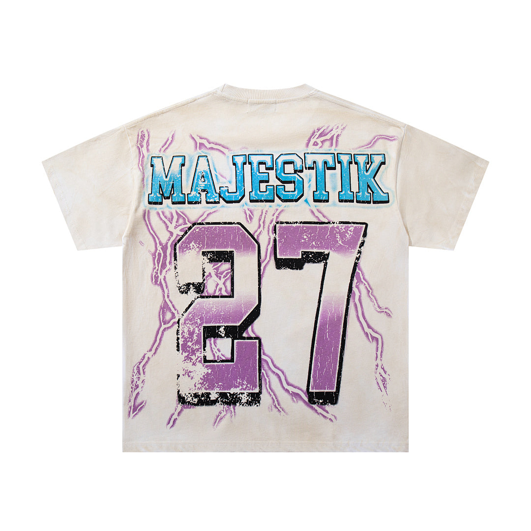 Off‑White Washed Vintage Eagle Number 27 Athletic Double‑Sided Graphic Band‑Style T‑Shirt
