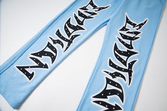 Light Blue Gothic Letter Wide‑Leg Sweat Pants Streetwear Trousers