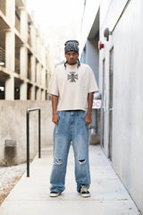 Distressed Ripped Baggy Wide‑Leg Jeans Vintage Wash Street‑wear Denim Pants