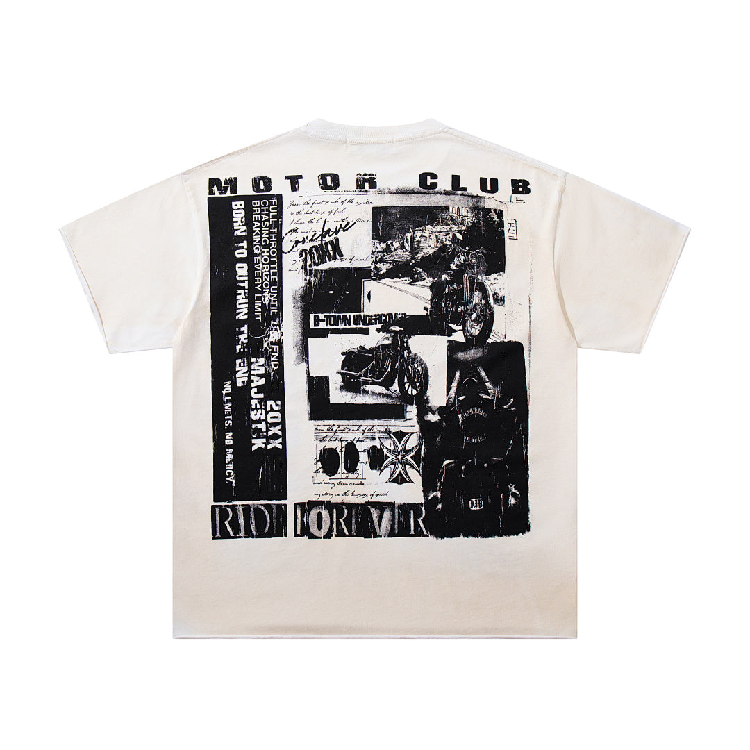 Off‑White Washed Vintage Black‑White Collage Band‑Style Graphic T‑Shirt