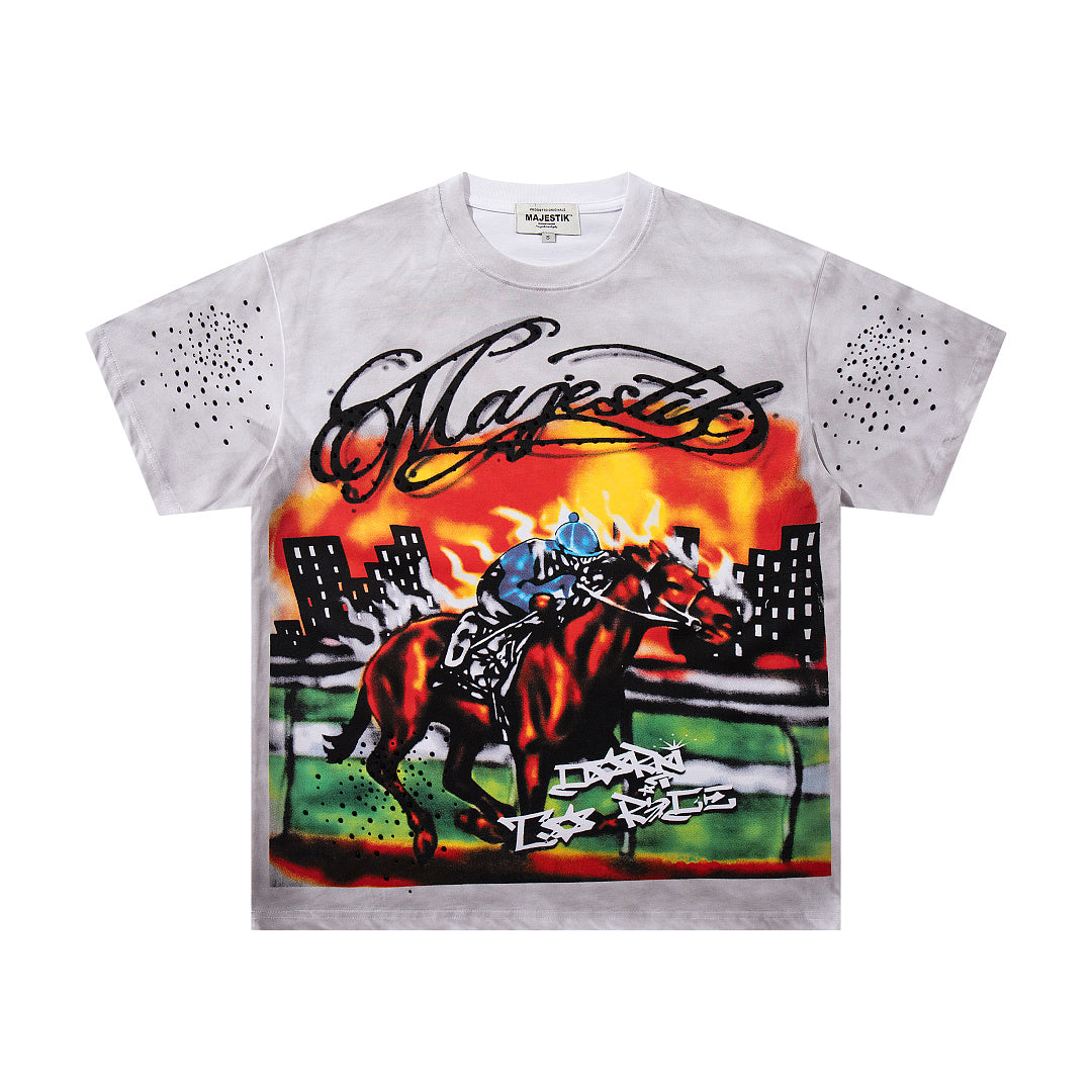 Vintage Washed‑Grey Western Horse Rider Graphic T‑Shirt