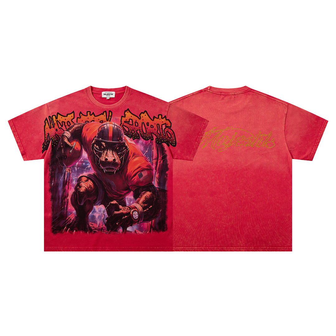 Red Washed Monster Portrait Vintage Graphic T‑Shirt