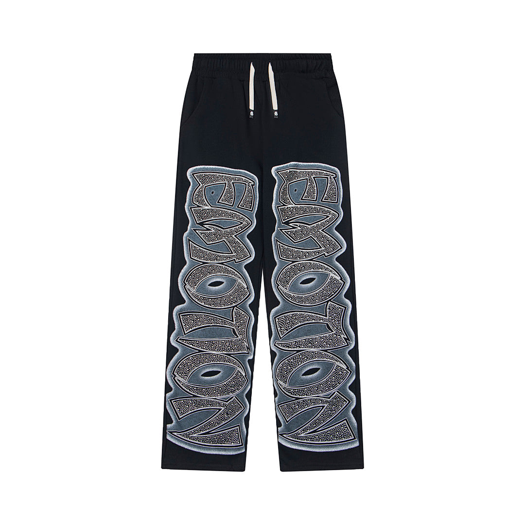 Black Gothic Graphic Wide Leg Casual Pants Urban Streetwear Trousers