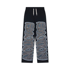 Black Gothic Graphic Wide Leg Casual Pants Urban Streetwear Trousers